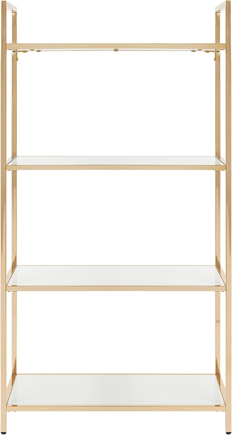 OSP Home Furnishings Alios Bookcase, White Glossy Finish with Gold Plated Base